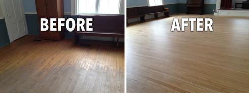 The floors before and after refinishing